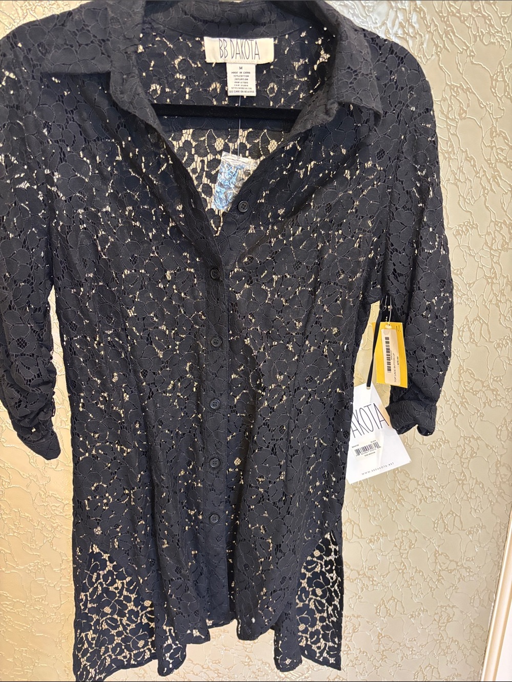 BB Dakota Black  Floral Lace Button-Up Tunic